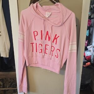 Pink Tigers Cropped Hoodie Sweatshirt - Pink Y2k Like New